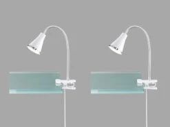 Reality Leuchten LED Klemmleuchten 2er SET 1 Flammige Kunststoff Schwanenhalslampe In Weiß