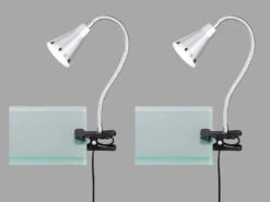 Reality Leuchten LED Klemmleuchten 2er SET 1 Flammige Kunststoff Schwanenhalslampe In Silber