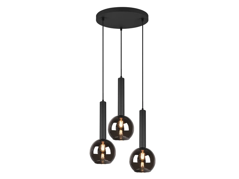 MeineWunschleuchte LED Pendelleuchte Industrial 3 Flammig Rauchglas-Kugeln Ø 45 Cm 2 MeineWunschleuchte LED Pendelleuchte Industrial 3 Flammig Rauchglas-Kugeln Ø 45 Cm – Bild 2
