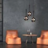MeineWunschleuchte LED Pendelleuchte Industrial 3 Flammig Rauchglas-Kugeln Ø 45 Cm