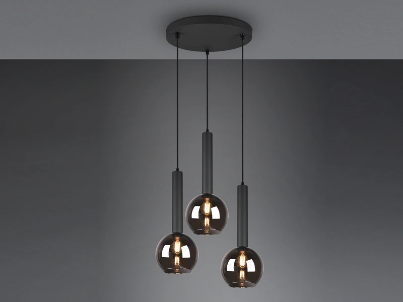 MeineWunschleuchte LED Pendelleuchte Industrial 3 Flammig Rauchglas-Kugeln Ø 45 Cm 3 MeineWunschleuchte LED Pendelleuchte Industrial 3 Flammig Rauchglas-Kugeln Ø 45 Cm – Bild 3
