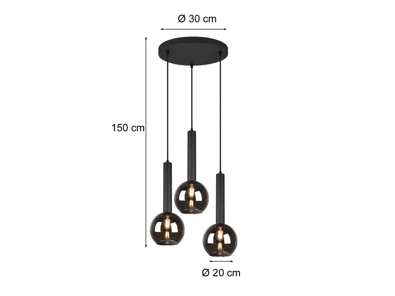 MeineWunschleuchte LED Pendelleuchte Industrial 3 Flammig Rauchglas-Kugeln Ø 45 Cm 4 MeineWunschleuchte LED Pendelleuchte Industrial 3 Flammig Rauchglas-Kugeln Ø 45 Cm – Bild 4