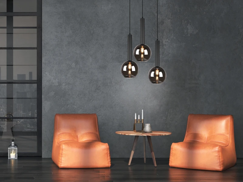 MeineWunschleuchte LED Pendelleuchte Industrial 3 Flammig Rauchglas-Kugeln Ø 45 Cm 1 MeineWunschleuchte LED Pendelleuchte Industrial 3 Flammig Rauchglas-Kugeln Ø 45 Cm