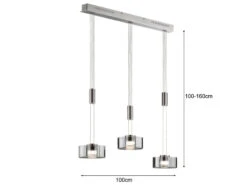 Fischer & Honsel LED Pendelleuchte LAVIN 3flammig Rauchglas Höhenverstellbar Dimmbar, 100cm Lang -Lamp Geschaft led pendelleuchte lavin 3flammig rauchglas hoehenv 3