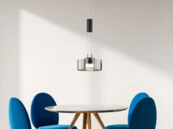 Fischer & Honsel LED Pendelleuchte LAVIN Einflammig Rauchglas Höhenverstellbar & Dimmbar, Ø 19cm