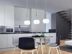 Trio Leuchten LED Pendelleuchte MADISON 3 Flammig Silber Mit Milchglas, 82cm