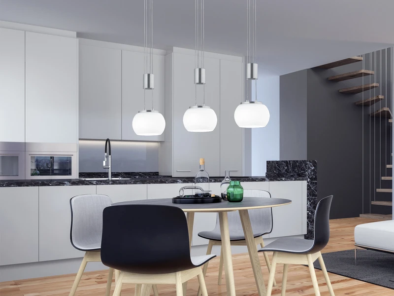 Trio Leuchten LED Pendelleuchte MADISON 3 Flammig Silber Mit Milchglas, 82cm 1 Trio Leuchten LED Pendelleuchte MADISON 3 Flammig Silber Mit Milchglas, 82cm