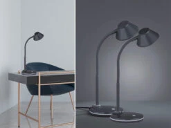 MeineWunschleuchte LED Schreibtischleuchten 2er SET Flexibel, Kunststoff Titan, 33cm Hoch