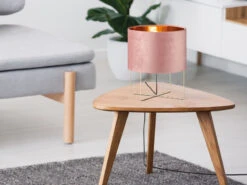 MeineWunschleuchte LED Tischlampe Mit Lampenschirm Samt Rosa - Innen Gold Ø 24cm