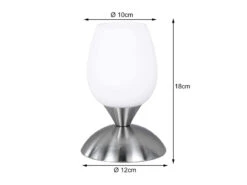 MeineWunschleuchte LED Tischleuchte Ø12cm, Glasschirm Weiß, Sockel Silber - Touch Dimmbar -Lamp Geschaft led tischleuchte 12cm glasschirm weiss sockel silb 3