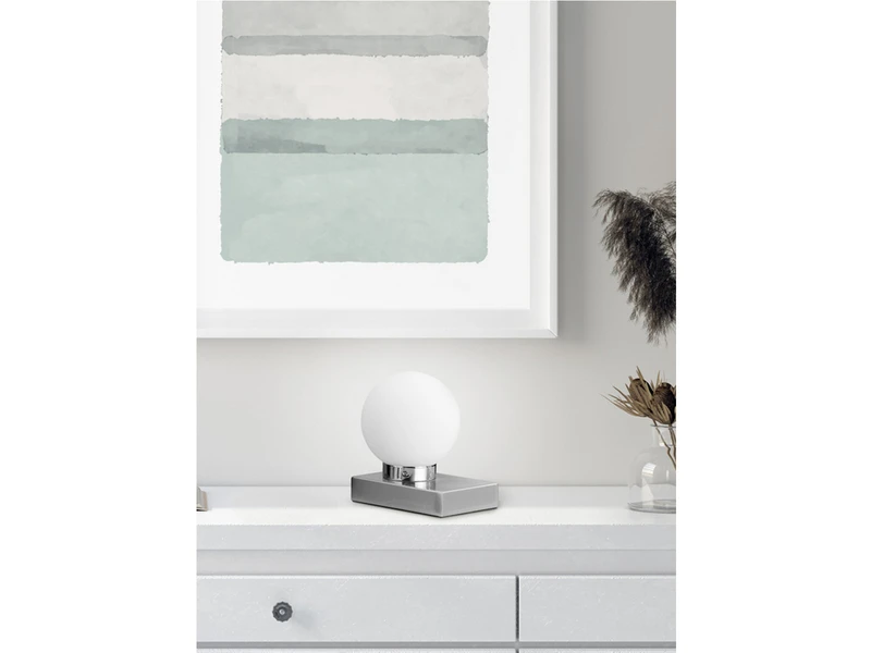 MeineWunschleuchte LED Tischleuchte Glaskugel Weiß Sockel Silber - Touch Dimmbar, Ø 12cm 6 MeineWunschleuchte LED Tischleuchte Glaskugel Weiß Sockel Silber - Touch Dimmbar, Ø 12cm – Bild 6