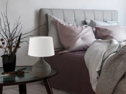 MeineWunschleuchte LED Tischleuchte Keramik Braun Mit Stoff Lampenschirm Creme, Höhe 29cm