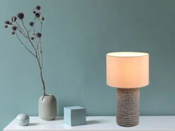 MeineWunschleuchte LED Tischleuchte Keramik Mit Stoffschirm In Beige Ø22cm Höhe 38cm