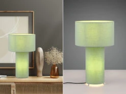 MeineWunschleuchte LED Tischleuchte Korpus Und Lampenschirm Stoff Pistaziengrün, Höhe 40cm