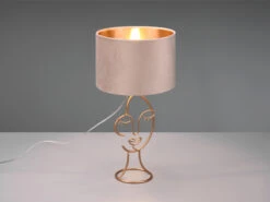 MeineWunschleuchte LED Tischleuchte Lampenschirm Samt In Beige Gold, Höhe 46cm