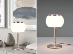 Trio Leuchten LED Tischleuchte MADISON Silber Mit Milchglas, Stufenweise Dimmbar, 33cm