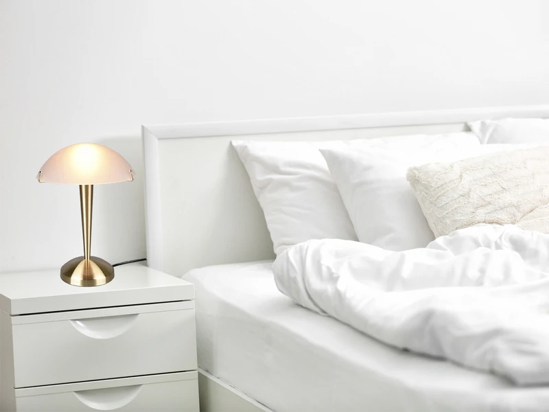 MeineWunschleuchte LED Tischleuchte Messing Glasschirm Weiß Satiniert - Touch Dimmbar, H32cm 5 MeineWunschleuchte LED Tischleuchte Messing Glasschirm Weiß Satiniert - Touch Dimmbar, H32cm – Bild 5