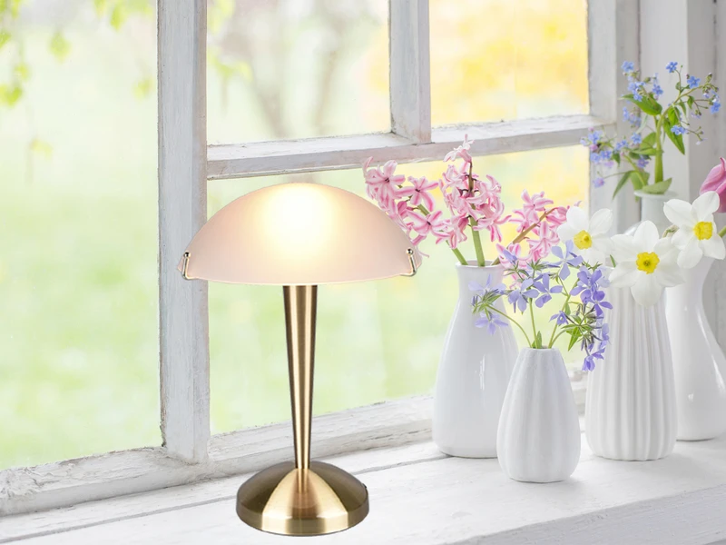 MeineWunschleuchte LED Tischleuchte Messing Glasschirm Weiß Satiniert - Touch Dimmbar, H32cm 1 MeineWunschleuchte LED Tischleuchte Messing Glasschirm Weiß Satiniert - Touch Dimmbar, H32cm