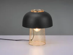 MeineWunschleuchte LED Tischleuchte Metall Schwarz Gold Mit Drahtgeflecht, Ø 25cm