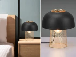 MeineWunschleuchte LED Tischleuchte Metall Schwarz Gold Mit Drahtgeflecht, Ø 25cm -Lamp Geschaft led tischleuchte metall schwarz gold mit drahtgefl 4