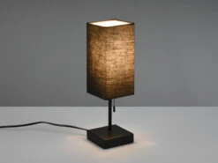 MeineWunschleuchte LED Tischleuchte Metall & Stoffschirm Schwarz USB-Ladestationen Höhe 35cm