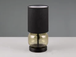MeineWunschleuchte LED Tischleuchte Mit Glasfuß Grün Und Stoffschirm Schwarz, Höhe 28cm -Lamp Geschaft led tischleuchte mit glasfuss gruen und stoffschir 4