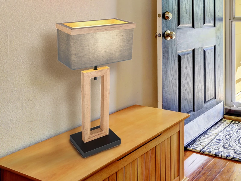 MeineWunschleuchte LED Tischleuchte Mit Stoff Lampenschirm Und Holzoptik, Höhe 55cm 5 MeineWunschleuchte LED Tischleuchte Mit Stoff Lampenschirm Und Holzoptik, Höhe 55cm – Bild 5