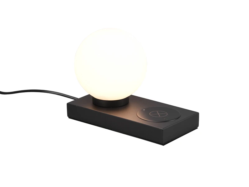 MeineWunschleuchte LED Tischleuchte Schwarz Induktive Ladestation & Touch Glasschirm Weiß 12cm 2 MeineWunschleuchte LED Tischleuchte Schwarz Induktive Ladestation & Touch Glasschirm Weiß 12cm – Bild 2