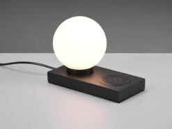 MeineWunschleuchte LED Tischleuchte Schwarz Induktive Ladestation & Touch Glasschirm Weiß 12cm