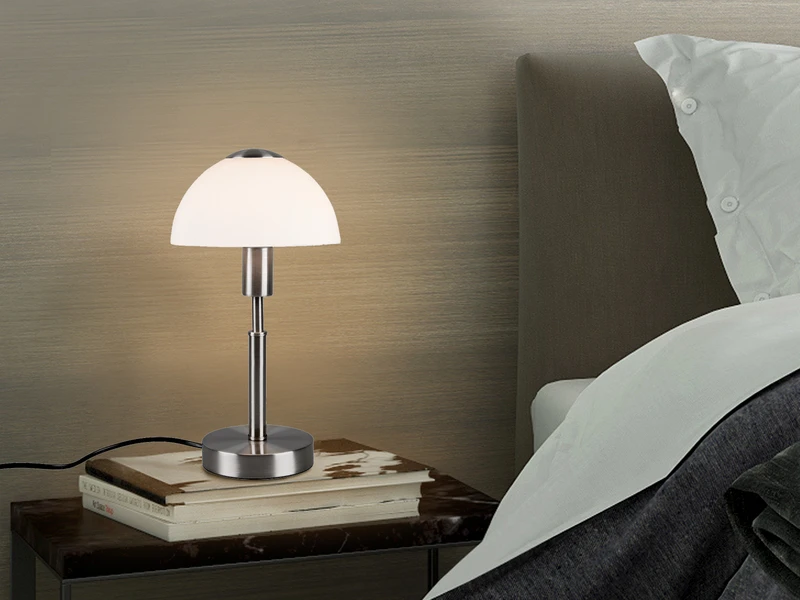 MeineWunschleuchte LED Tischleuchte Silber Glasschirm Weiß Ø17cm - Per Touch Dimmbar, Höhe 33cm 1 MeineWunschleuchte LED Tischleuchte Silber Glasschirm Weiß Ø17cm - Per Touch Dimmbar, Höhe 33cm