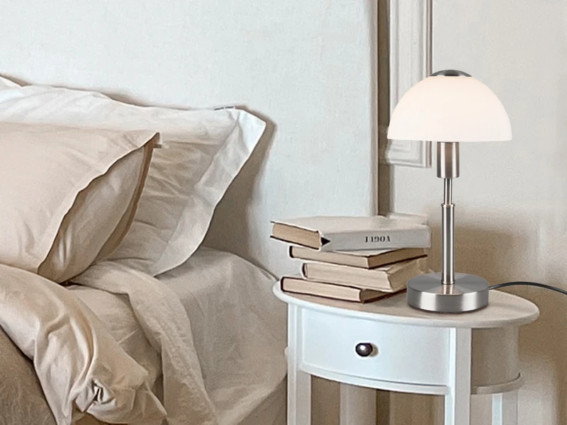 MeineWunschleuchte LED Tischleuchte Silber Glasschirm Weiß Ø17cm - Per Touch Dimmbar, Höhe 33cm 6 MeineWunschleuchte LED Tischleuchte Silber Glasschirm Weiß Ø17cm - Per Touch Dimmbar, Höhe 33cm – Bild 6