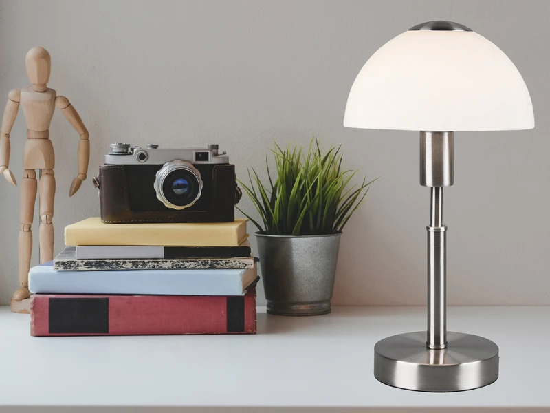 MeineWunschleuchte LED Tischleuchte Silber Glasschirm Weiß Ø17cm - Per Touch Dimmbar, Höhe 33cm 7 MeineWunschleuchte LED Tischleuchte Silber Glasschirm Weiß Ø17cm - Per Touch Dimmbar, Höhe 33cm – Bild 7