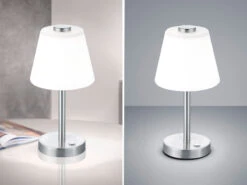 Trio Leuchten LED Touch Me Tischleuchte EMERALD Nickel Matt, Glaslampenschirm In Weiss H 29cm