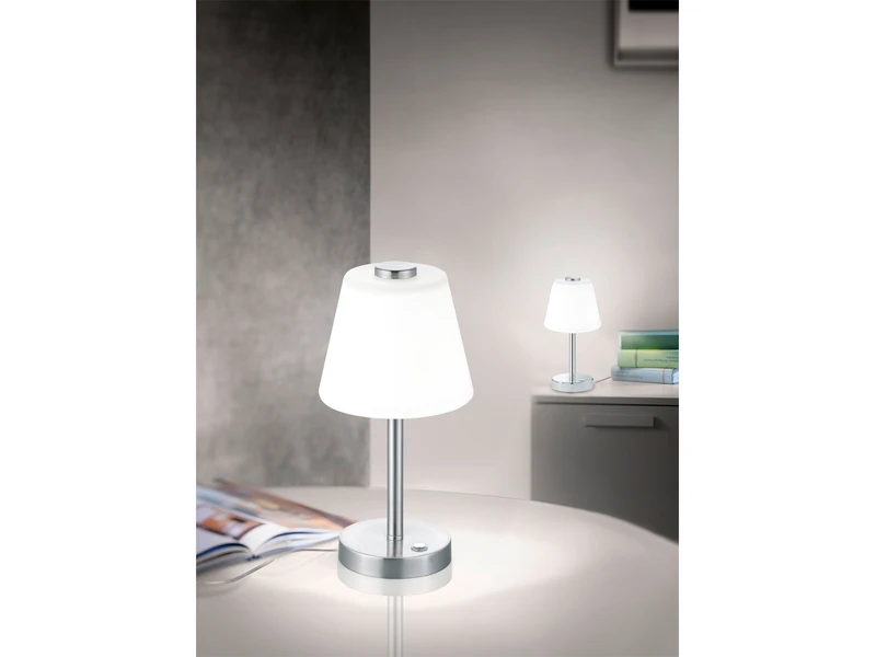 Trio Leuchten LED Touch Me Tischleuchte EMERALD Nickel Matt, Glaslampenschirm In Weiss H 29cm 7 Trio Leuchten LED Touch Me Tischleuchte EMERALD Nickel Matt, Glaslampenschirm In Weiss H 29cm – Bild 7