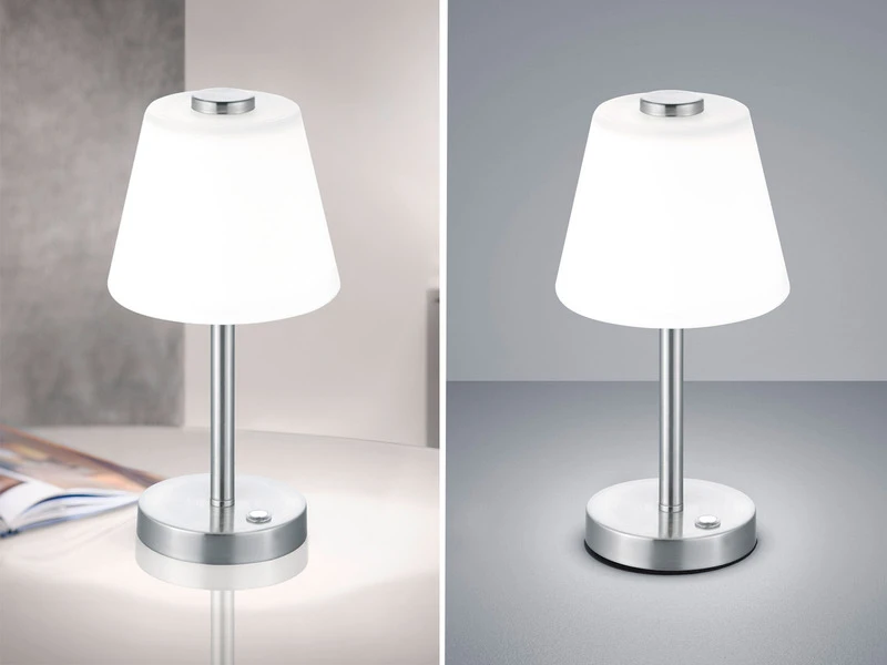 Trio Leuchten LED Touch Me Tischleuchte EMERALD Nickel Matt, Glaslampenschirm In Weiss H 29cm 1 Trio Leuchten LED Touch Me Tischleuchte EMERALD Nickel Matt, Glaslampenschirm In Weiss H 29cm