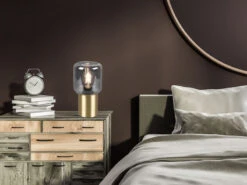 Reality Leuchten Mini Tischleuchte NICO Messing Glasschirm Rauchfarbig Ø 13cm Höhe 24cm -Lamp Geschaft mini tischleuchte nico messing glasschirm rauchfar 4