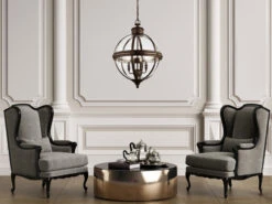 FEISS Pendelleuchte ADAMS Mit Glaskugel & Stahl Massiv In Britisch Bronze, Ø37cm