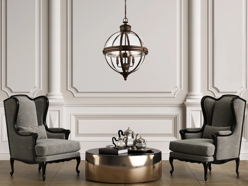 FEISS Pendelleuchte ADAMS Mit Glaskugel & Stahl Massiv In Britisch Bronze, Ø37cm 1 FEISS Pendelleuchte ADAMS Mit Glaskugel & Stahl Massiv In Britisch Bronze, Ø37cm