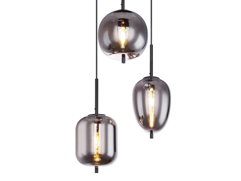 Globo Pendelleuchte BLACKY Mit 3 Rauchglaskugeln, Baldachin Ø 46cm, Schwarz 6 Globo Pendelleuchte BLACKY Mit 3 Rauchglaskugeln, Baldachin Ø 46cm, Schwarz – Bild 6