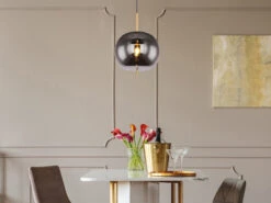 Globo Pendelleuchte BLACKY Mit Rauchglas 1-flammig, Metall Messing