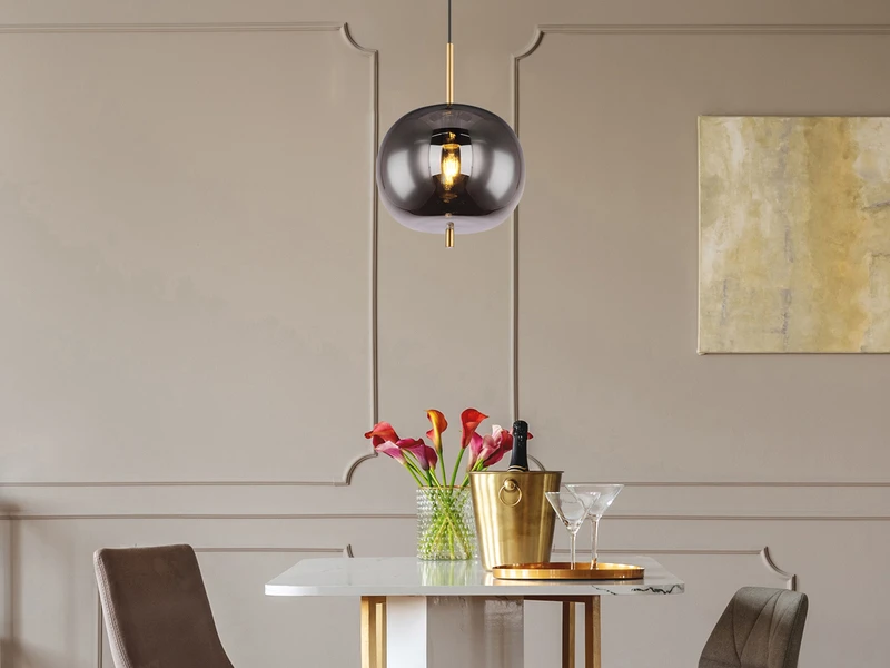 Globo Pendelleuchte BLACKY Mit Rauchglas 1-flammig, Metall Messing 1 Globo Pendelleuchte BLACKY Mit Rauchglas 1-flammig, Metall Messing