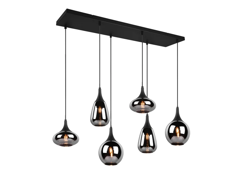 Trio Leuchten Pendelleuchte LUMINA 6 Flammig Glas Chrom Verspiegelt & Rauchglas Optik 2 Trio Leuchten Pendelleuchte LUMINA 6 Flammig Glas Chrom Verspiegelt & Rauchglas Optik – Bild 2