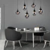 Trio Leuchten Pendelleuchte LUMINA 6 Flammig Glas Chrom Verspiegelt & Rauchglas Optik