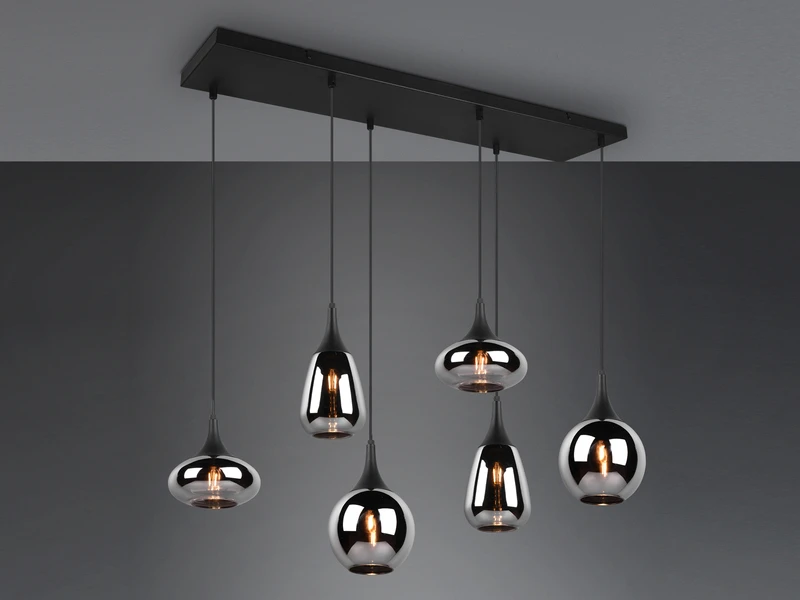 Trio Leuchten Pendelleuchte LUMINA 6 Flammig Glas Chrom Verspiegelt & Rauchglas Optik 3 Trio Leuchten Pendelleuchte LUMINA 6 Flammig Glas Chrom Verspiegelt & Rauchglas Optik – Bild 3