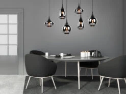 Trio Leuchten Pendelleuchte LUMINA 6 Flammig Glas Chrom Verspiegelt & Rauchglas Optik