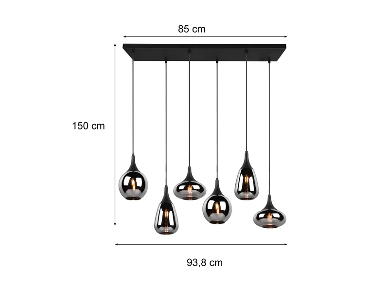 Trio Leuchten Pendelleuchte LUMINA 6 Flammig Glas Chrom Verspiegelt & Rauchglas Optik 4 Trio Leuchten Pendelleuchte LUMINA 6 Flammig Glas Chrom Verspiegelt & Rauchglas Optik – Bild 4