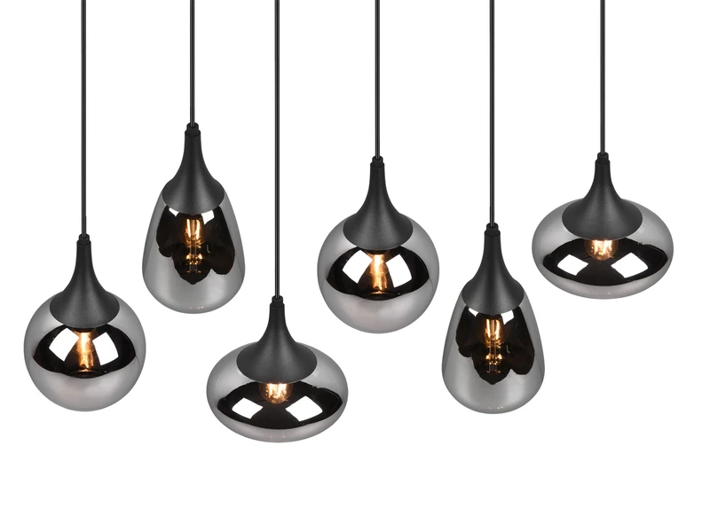Trio Leuchten Pendelleuchte LUMINA 6 Flammig Glas Chrom Verspiegelt & Rauchglas Optik 5 Trio Leuchten Pendelleuchte LUMINA 6 Flammig Glas Chrom Verspiegelt & Rauchglas Optik – Bild 5