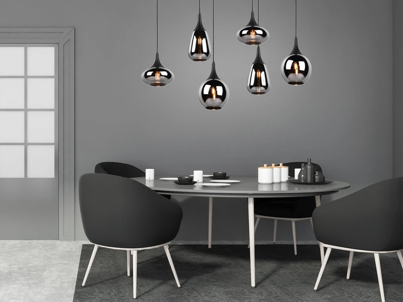 Trio Leuchten Pendelleuchte LUMINA 6 Flammig Glas Chrom Verspiegelt & Rauchglas Optik 1 Trio Leuchten Pendelleuchte LUMINA 6 Flammig Glas Chrom Verspiegelt & Rauchglas Optik
