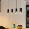 Trio Leuchten Pendelleuchte ROBIN 4-flammig Mit Rauchglas & Metall Schwarz 80cm Lang