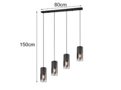 Trio Leuchten Pendelleuchte ROBIN 4-flammig Mit Rauchglas & Metall Schwarz 80cm Lang -Lamp Geschaft pendelleuchte robin 4 flammig mit rauchglas metall 3